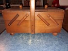 Vintage Two Tier Wooden Accordion Sewing craft Box 12   6   10 5  