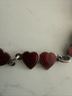 Rare Vintage Antique Norway Red Hearts Enamel Sterling Silver Bracelet 7    Jensen
