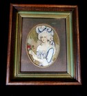 Vintage French Inspired Hand Embroidered   Needlepoint Portraits Framed 1930 Ish