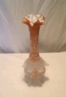 Victorian Antique Cased Satin Art Glass  peach Blow  Footed Vase Hand-painted 9 