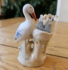 Vtg Art Deco Porcelain Crane Stork Heron Pin Cushion   Vtg Stick Pins Japan 4 
