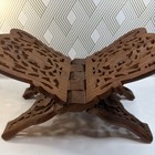 Vintage Hand Carved Wooden Folding Book Holder Bible Cookbook Stand 11   x6    Brown