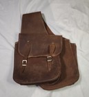 Vintage Antique Worn Leather Horse Saddle Bags With Straps   Buckles