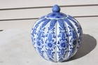Vintage Chinese Blue White Porcelain Pumpkin Ginger Jar W Lid 9 5    Chinoiserie