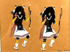 Vintage Pueblo Indian Orig Watercolor Painting-buffalo Dancers Sgnd James Liston