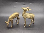 Vintage Pair Of Small Brass Deer Buck   Doe Figurine Mid-century