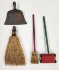 Vintage Miniature Lot Brooms Metal Dustpan And Push Sweeper
