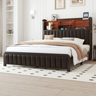 Queen Size Bed Frame With Bookcase Headboard And Charging Station