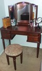 Ladies Vanity Table Set Brown Wood Girls Make Up Storage Desk Mirror   Stool