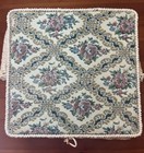 Vintage Wicker Sewing Basket Box Woven Floral Tapestry Padded Lid Made In Taiwan