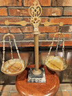 Vintage Brass Balance Scale On Marble Base-apothecary Or Scales Of Justice