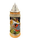 Vintage West German Lidded Beer Stein Relief Hunter Scene Pewter Lid 11 25   