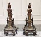 Antique France Ornate 17 5  Brass iron Andirons Singing Angels In The Flames