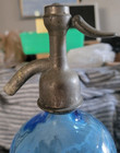 French Blue Soda Seltzer Siphon Bottle   Twist Swirl Etched   France 1930s
