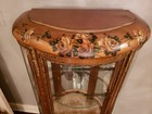 Antique Hand Painted Roses Wooden Curved Glass Curio Cabinet W  Ormolu Trim