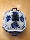 Vintage Russian Gzhel Hand Painted Porcelain Sugar Bowl With Lid