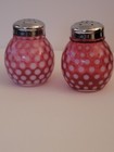Fenton Cranberry Opalescent Polka Dot  2206 Salt  Pepper Shakers- Free Shipping 