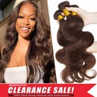 3 Bundles Human Hair Remy Brown Virgin Weave Weft Extensions Brazilian Sewing Us