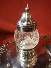 Elegant Vintage Silverplate Double Inkwell W  Cut Glass Wells