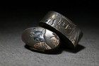 Edo Fuchi Kashira Benkei Ushiwaka Norihisa Signed Shakudo Gold Silver Inlay