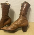 Antique Victorian Lace-up Leather Ladies Women s Boots High-top Shoes 10  Tall