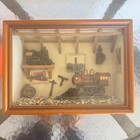 Vtg Art Wooden Shadow Box Diorama With Miniature Trains And Railway 39 12x9x4