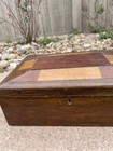 Shaker 19th C Antique Maple   Mahoghany Veneer Inlaid Lid Wdn Box W Mirror