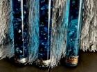 Blue Lucite Acrylic  Candle Sticks With Silver Flakes Flecks 12  Lot Of 3   Mcm