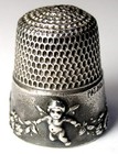 Antique Simons Bros  Sterling Silver Thimble     cupid     Cherubs   Flowers  C1910s