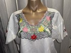 Vintage Peasant Top   70 s Embroidered Mexican   Ethnic Tunic Blouse White M l