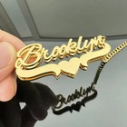 Custom 2 Layer Name Plate Necklace 18k Gold Pendant Jewelry Heart Figaro Chain