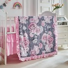3 Pieces Flowers Crib Bedding Set Baby Ruffled Quilted Comforter With Fitted    