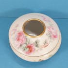 Vtg Handpainted Porcelain Pink Roses Hair Receiver Royal Bavaria Tri-foot Gilded