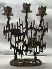 Vintage Brutalist Brass Candelabra Israel Judaica Menorah Motif 3 Candle