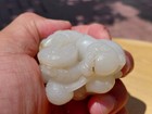       19th Century Antique White Nephrite Jade Pebble Carving  Musician And Ram