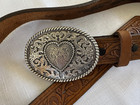 Justin Boots Girls Western Scroll Leather Heart Belt Buckle Youth Size 21