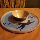 Handmade  Stoneware Horse Plate And Bowl Handpainted