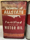 2 Original Vintage Allstate Motor Oil Metal Can 2-1 2 Gallon 10 Quart Old Big