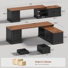 Farmhouse L Shaped Desk With Drawers 70 9  Home Office Desk With Storage Cabinet