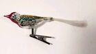 Vtg Mcm German 4 Birds With Clips Multicolor Blown Mercury Glass Red   Blue Silv