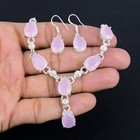 Rose Quartz Gemstone Handmade 925 Sterling Silver Jewelry Necklace  earring Set