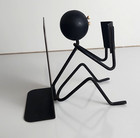 Vintage Mid Century Mcm 1960 Black Metal Reading Stick Figure Bookend