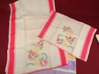 6 Vintage 1950s Striped Linen Embroiderer Kitchen Tea Towels Lot 2 Sets