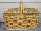 Large Vintage Rattan wicker Basket 23 5  X 15  X 12    Handle Picnic Storage