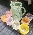 Vintage Mcm 1950s Spaghetti String Pitcher  8 Glasses