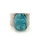 Egyptian Revival Scarab Vintage Turquoise  900 Silver Ring Sz  5 5