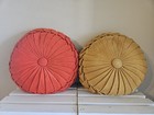 Vintage Orange   Gold Corduroy Tufted Pleated Pillows Round 13  Mcm Set Of 2