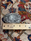 Vintage Western Floral Engraved Belt Buckle Silver Tone Made Usa