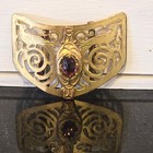 Antique Peacock Sash Buckle Brass Art Nouveau Amethyst Glass Cabochon Victorian