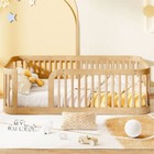 Twin Size Wood Floor Bed Frame With Fence For Kids Toddler Bedroom Bed -natural